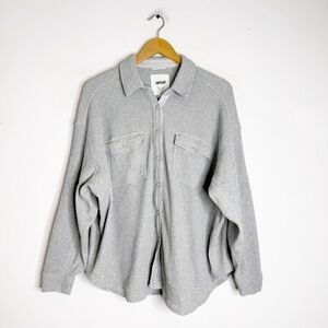 Aerie Waffle Knit Button Up Shirt Gray Small